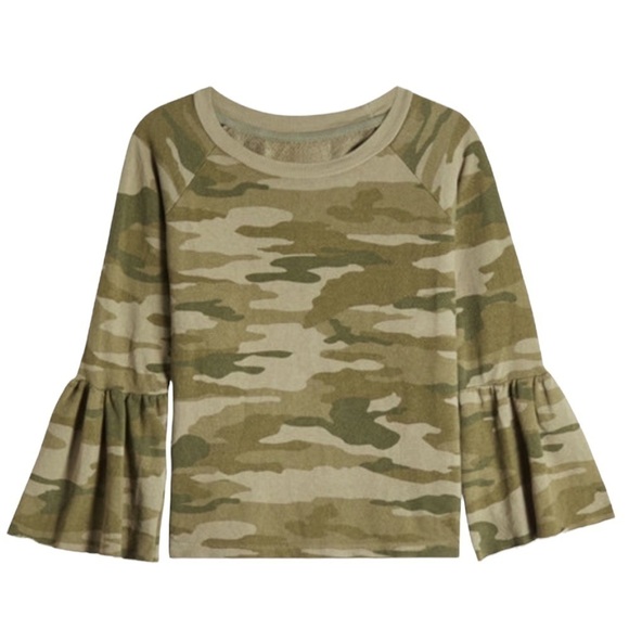 Current Elliott The Ruffle Sleeve Camouflage French Terry Top Size 1 US S - Picture 1 of 7